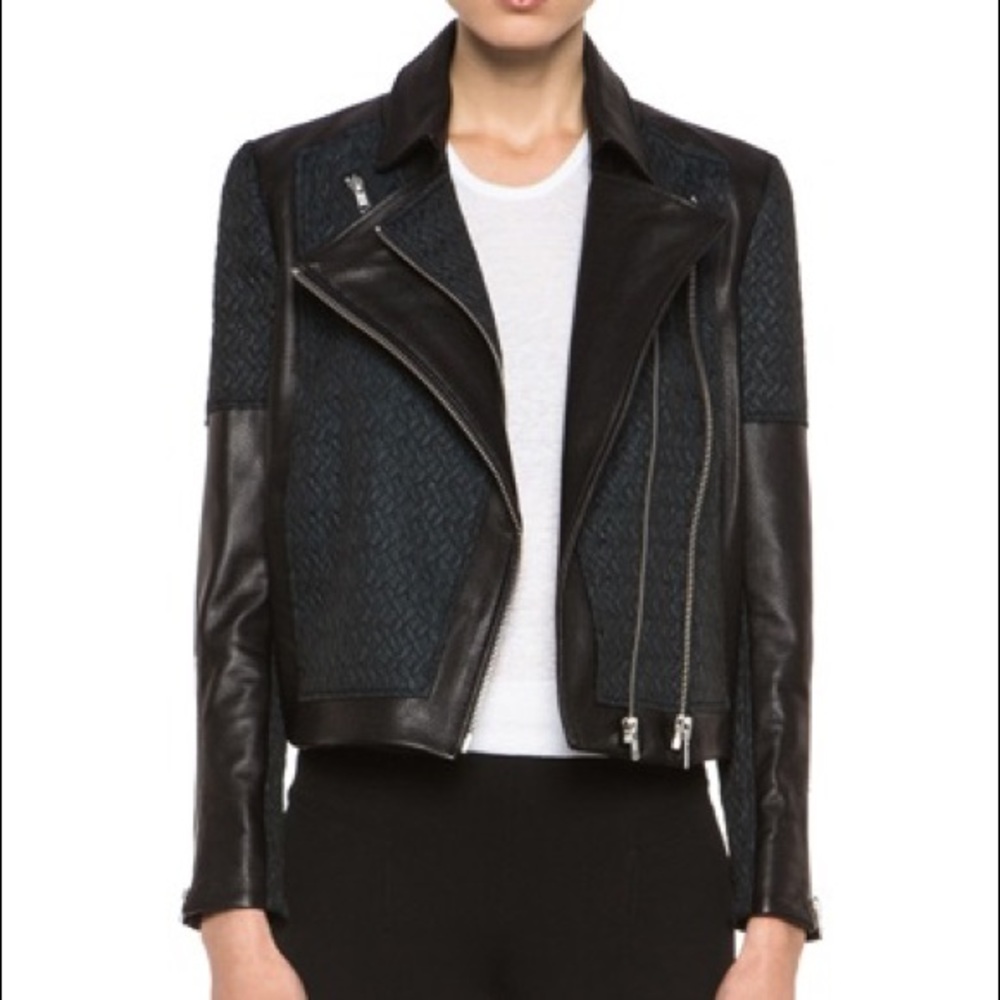 Helmut Lang Peak Jacquard Paneled Leather Jacket